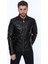 Hakiki Deri Siyah Blason Işlemeli Erkek Deri Ceket 1