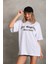 Unisex Baskılı Oversize T-Shirt - Beyaz 5