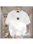 Oversize T-Shirt Çizgi Baskılı Beyaz Renk 1