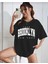 Oversize T-Shirt Broklıyn Baskılı Siyah Renk 1