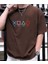 Oversize T-Shirt Game Baskılı Kahverengi Renk 1
