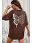 Oversize T-Shirt Baskılı Kahve Renk 1