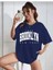 Oversize T-Shirt Broklıyn Baskılı Lacivert Renk 1