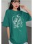 Oversize T-Shirt Baskılı Yeşil Renk 1