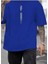 Oversize T-Shirt Dikey Baskılı Mavi Renk 1