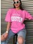 Oversize T-Shirt Houston Baskılı Pembe Renk 1