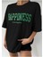Oversize T-Shirt Happiness Baskılı Siyah Renk 1