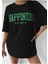 Oversize T-Shirt Happiness Baskılı Siyah Renk 2