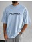 Oversize T-Shirt Alpha Baskılı Mavi Renk 1