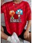 Oversize T-Shirt Karakterleri Baskılı Kırmızı Renk 1