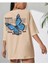 Oversize T-Shirt Baskılı Bej Renk 1