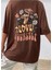 Oversize T-Shirt Yourself Baskılı Kahverengi Renk 1