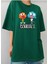 Oversize T-Shirt Karakterleri Baskılı Yeşil Renk 1