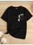 Oversize T-Shirt Figürler Baskılı Siyah Renk 1