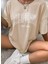 Oversize T-Shirt Baskılı Bej Renk 2