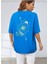 Oversize T-Shirt Sırt Baskılı Mavi Renk 1