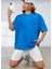 Oversize T-Shirt Sırt Baskılı Mavi Renk 2