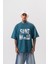 Erkek Star Baskılı Yıkamalı Oversize T-Shirt Petrol 1