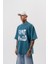 Erkek Star Baskılı Yıkamalı Oversize T-Shirt Petrol 2