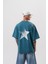 Erkek Star Baskılı Yıkamalı Oversize T-Shirt Petrol 3