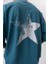 Erkek Star Baskılı Yıkamalı Oversize T-Shirt Petrol 4