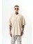 Erkek High Nakışlı Oversize T-Shirt Bej 2