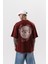 Erkek Eyes Baskılı Yıkamalı Oversize T-Shirt Bordo 1