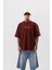 Erkek Eyes Baskılı Yıkamalı Oversize T-Shirt Bordo 2