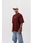Erkek Eyes Baskılı Yıkamalı Oversize T-Shirt Bordo 3