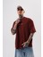 Erkek Eyes Baskılı Yıkamalı Oversize T-Shirt Bordo 4