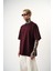 Erkek Respire Yazı Detaylı Oversize T-Shirt Bordo 2