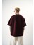 Erkek Respire Yazı Detaylı Oversize T-Shirt Bordo 3