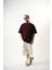 Erkek Respire Yazı Detaylı Oversize T-Shirt Bordo 5