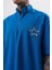 Erkek 22 Baskılı Yarım Fermuarlı Oversize T-Shirt Mavi 5