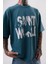 Erkek Star Baskılı Yıkamalı Oversize T-Shirt Petrol 5