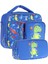 Kids Erkek Çocuk Mavi Yeşil Dinazor Baskılı Üç Bölmeli Thermo Beslenme Çantası ve Kalemlik Seti (L7262+L8262) 1
