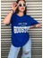 Oversize T-Shirt Houston Baskılı Saks Mavi Renk 1