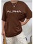 Oversize T-Shirt Alpha Baskılı Kahverengi Renk 1