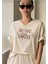 Oversize T-Shirt Coffee Baskılı Bej Renk 1
