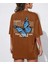 Oversize T-Shirt Baskılı Kahverengi Renk 1