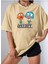 Oversize T-Shirt Karakterleri Baskılı Bej Renk 1
