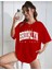 Oversize T-Shirt Broklıyn Baskılı Kırmızı Renk 1