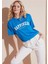 Oversize T-Shirt Baskılı Mavi Renk 1