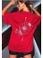 Oversize T-Shirt Sırt Baskılı Kırmızı Renk 1