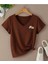 Oversize T-Shirt Baskılı Kahverengi Renk 1