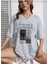 Oversize T-Shirt Gazete Baskılı Gri Renk 1