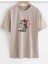 Oversize T-Shirt Kedi Baskılı Bej Renk 1