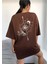 Oversize T-Shirt Sırt Baskılı Kahverengi Renk 1