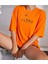 Oversize T-Shirt Kaktüs Baskılı Oranj Renk 1