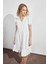 Kadın V Yaka Büzgülü Midi Cotton Elbise 4439/100 1